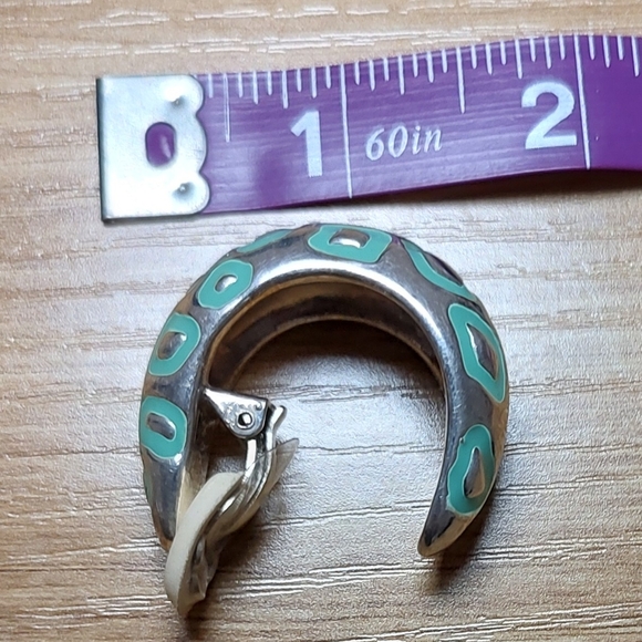 Simon Sebbag Design SSD Clip On Silver Animal Print Hoop Earrings, Turquoise - Picture 7 of 8